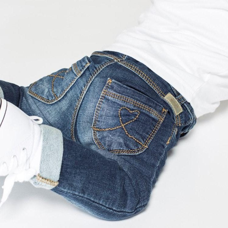 WINTER DENIM — Organic Cotton Heart Detail Stretch Denim Jeans