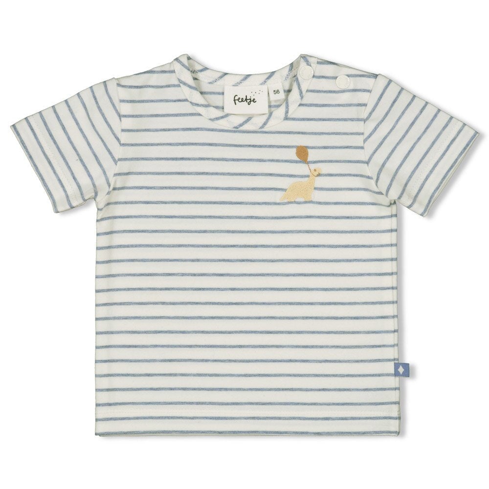A-ROARABLE "Dino with Ballon" Short Sleeve Stripe Top