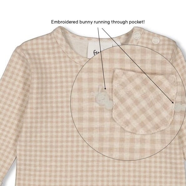 PICNIC PARTY - Signature Check Single Jersey "bunny-in-pocket" Top