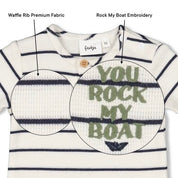 ROCK MY BOAT - Waffle Rib Soft Stripe Embroidered Fashion Top