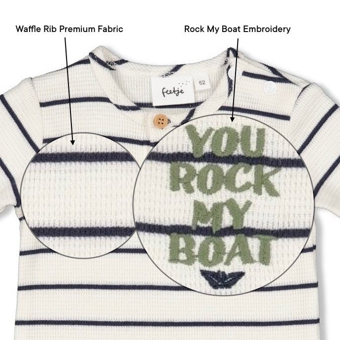 ROCK MY BOAT - Waffle Rib Soft Stripe Embroidered Fashion Top