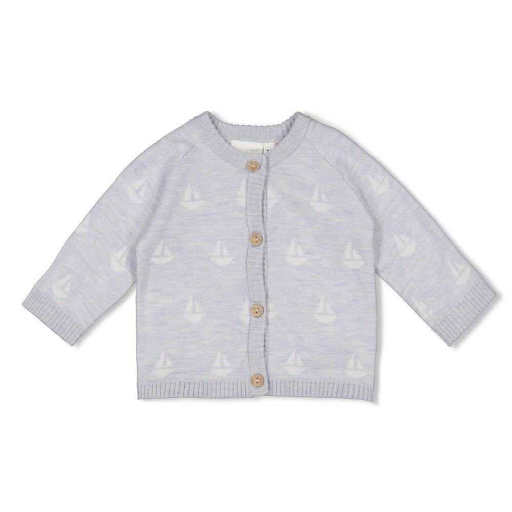 THE KNITS - Organic Cotton Blend Jacquard Sailboat Cardigan