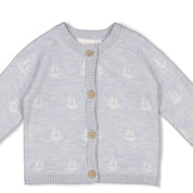 THE KNITS - Organic Cotton Blend Jacquard Sailboat Cardigan