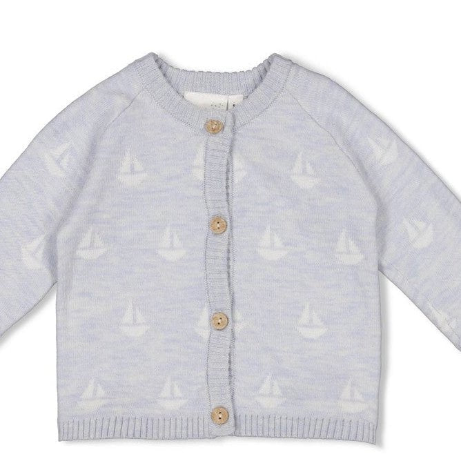 THE KNITS - Organic Cotton Blend Jacquard Sailboat Cardigan