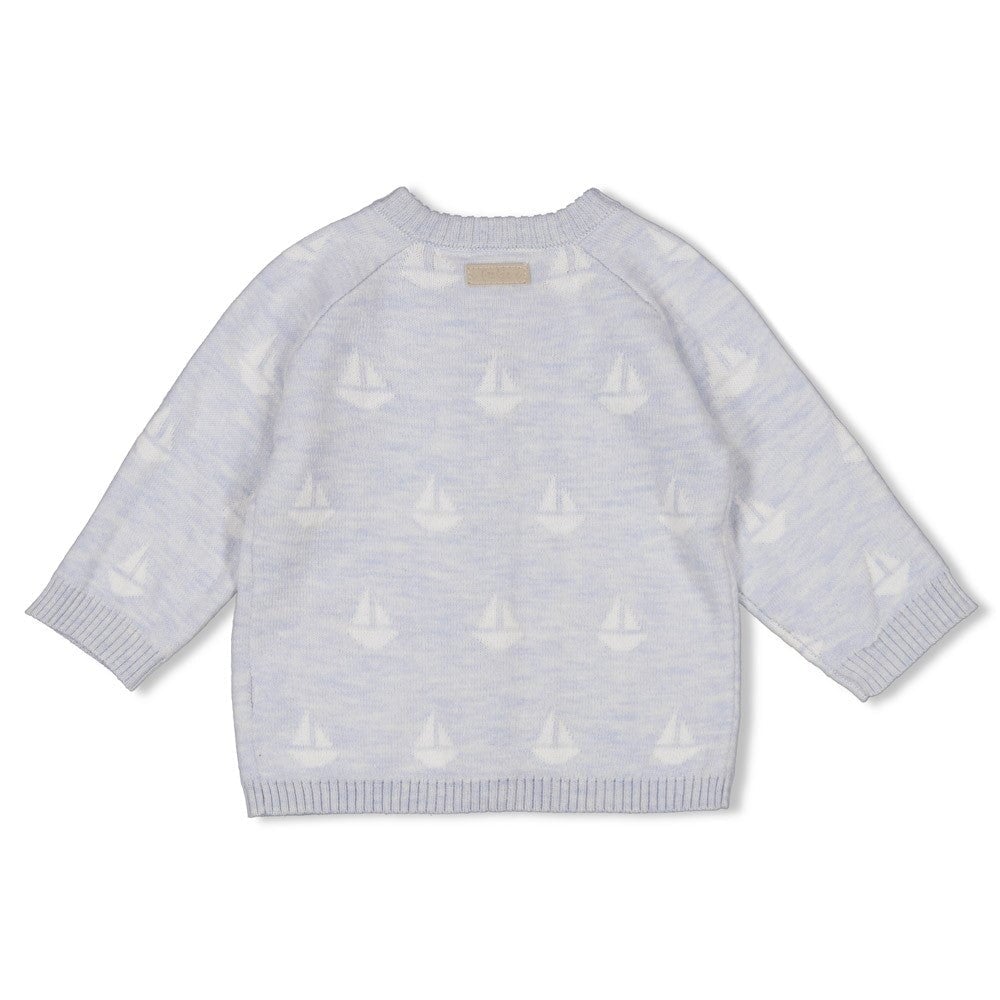 THE KNITS - Organic Cotton Blend Jacquard Sailboat Cardigan