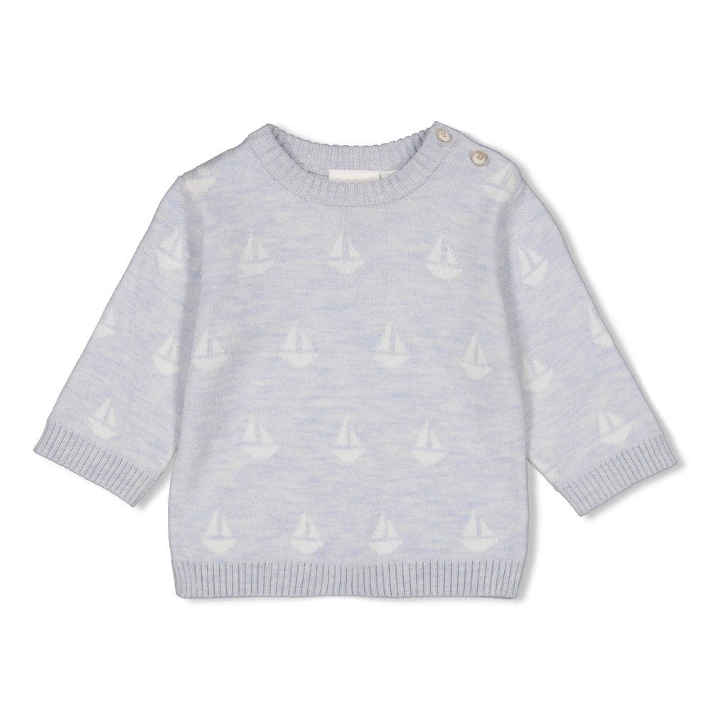 THE KNITS - Organic Cotton Blend Jacquard Sailboat Sweater