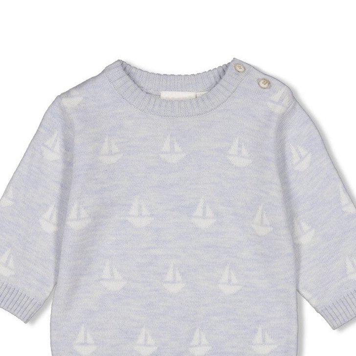 THE KNITS - Organic Cotton Blend Jacquard Sailboat Sweater