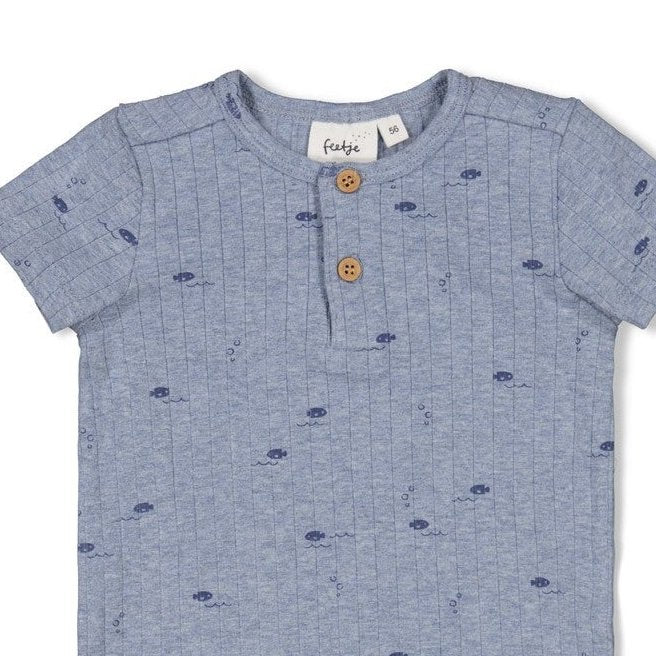 BLUE OCEAN - Organic Cotton Rib Jersey Short Playsuit