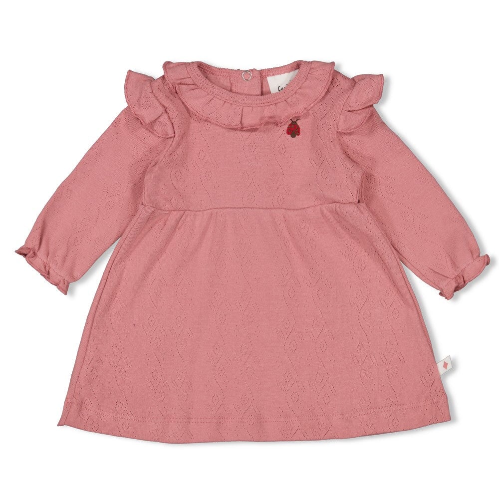 LADYBUG - -Organic Cotton Rib Ajour Ruffle Dress