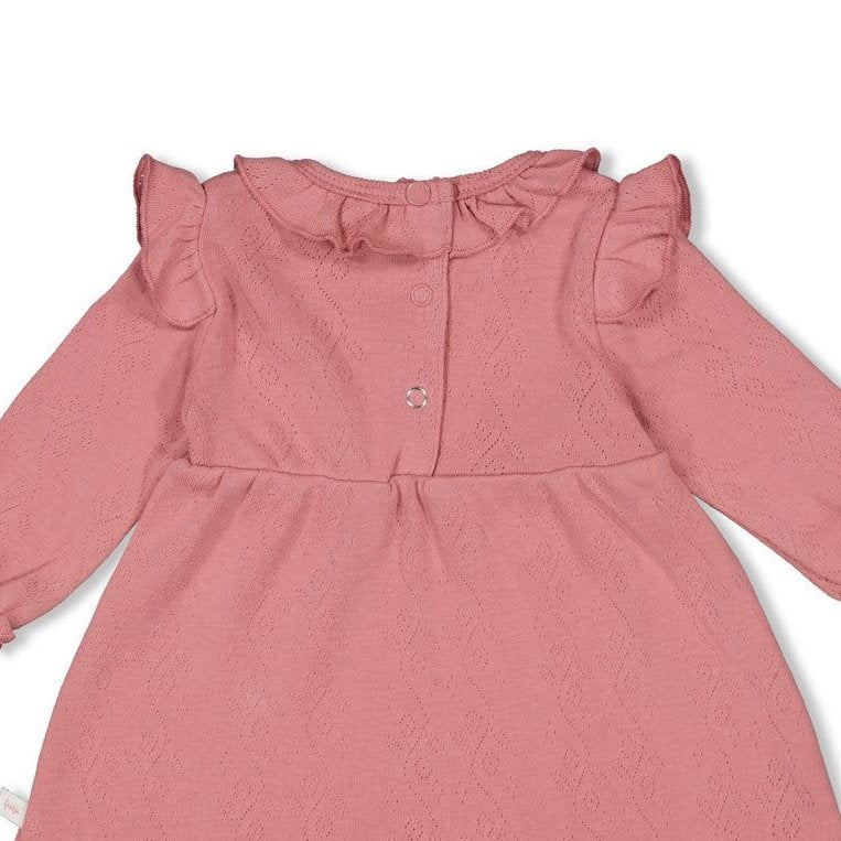 LADYBUG - -Organic Cotton Rib Ajour Ruffle Dress