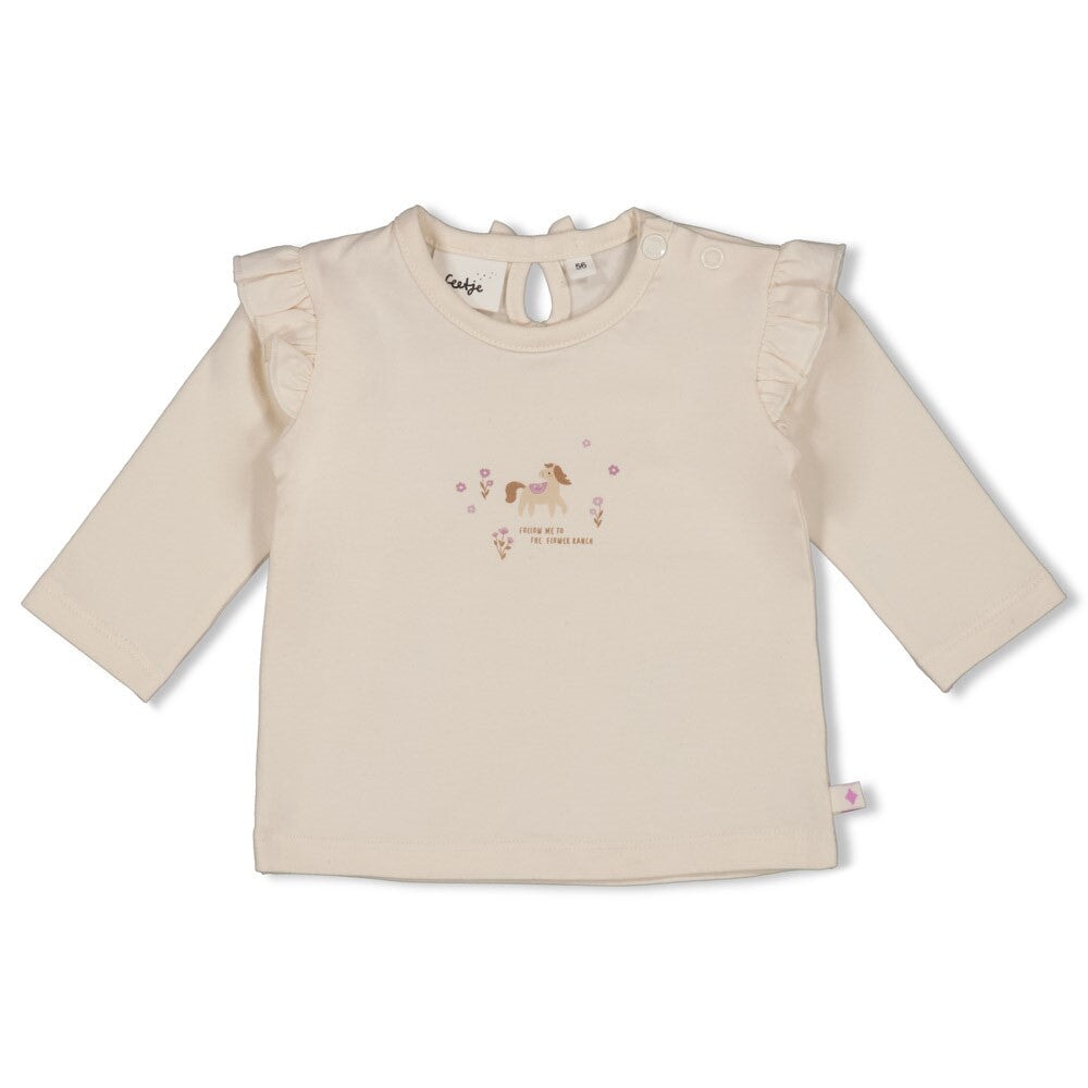 FLOWER RANCH Single Jersey Ruffle "Follow me to the Flower Ranch." Top