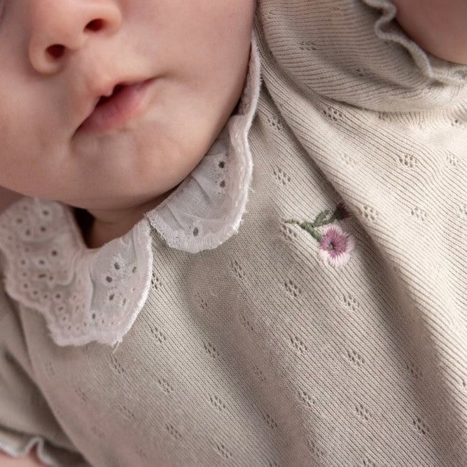 BLOSSOM - Embroidered Rib Ajour Knit Top