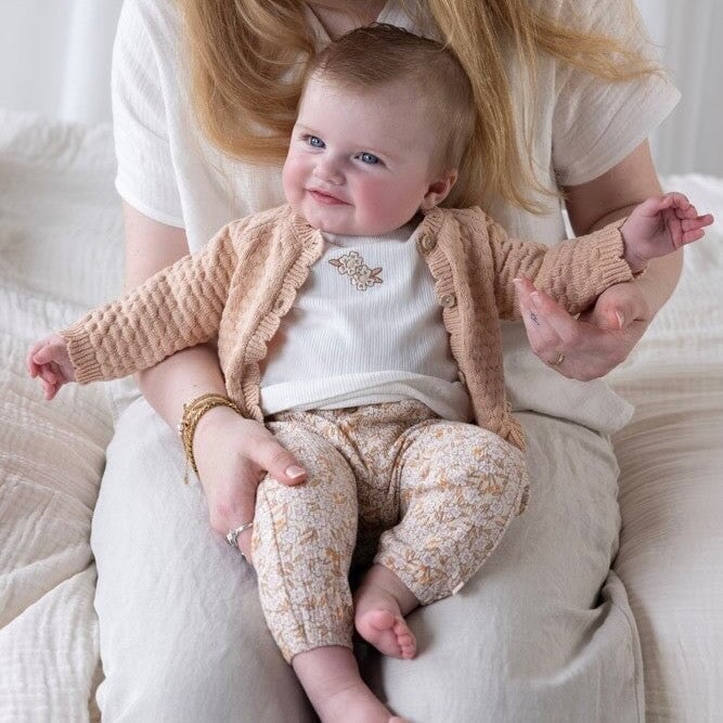 FLOWER FIELD - Organic Cotton Fancy Stitch Classic Cardigan Sweater