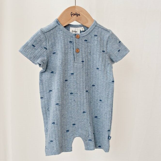 BLUE OCEAN - Organic Cotton Rib Jersey Short Playsuit