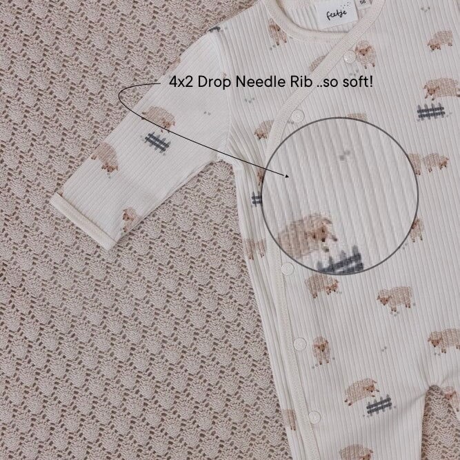 SLEEPY SHEEPY - 4x2 Drop Needle Rib Knit Allover Print Side-Snap Jumpsuit