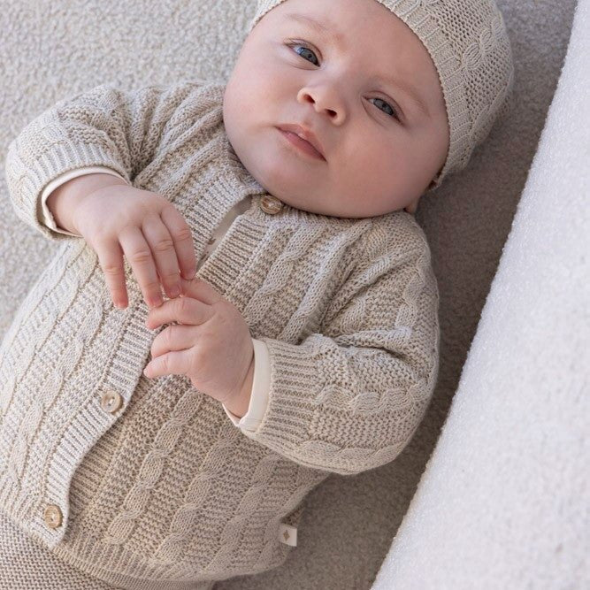 THE KNITS - Cardigan Homespun Style Cable Knit Sweater