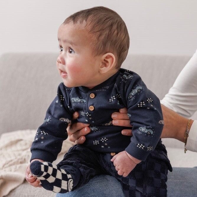 LET'S GO - Signature Allover Racers Print French Terry Fleece Sweat Top