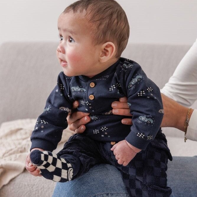 LET'S GO - Frottee Terry Knit Racing Check Pants