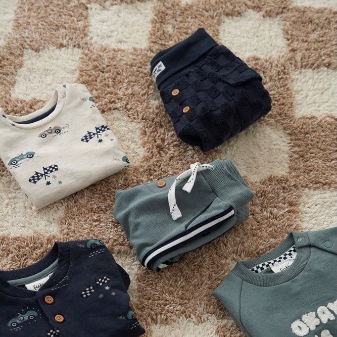 LET'S GO - Frottee Terry Knit Racing Check Pants