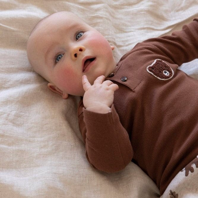 WILD WORLD - 2x2 Rib Jersey Henley Collar Appliqué Top