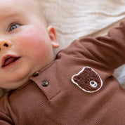 WILD WORLD - 2x2 Rib Jersey Henley Collar Appliqué Top