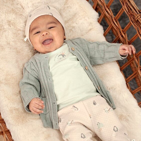 PENGUIN CUDDLES — Organic Cotton Chunky Rib Knit Cardigan Sweater