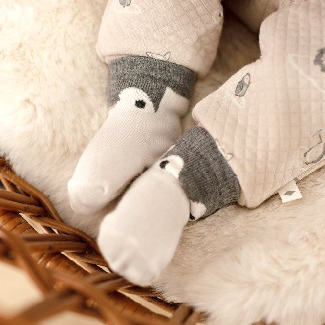PENGUIN CUDDLES — Organic Cotton Penguin Face Baby Socks