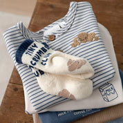 BREAKFAST BUDDY - Organic Cotton Striped Rib Knit Henley Fashion Top