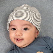 BREAKFAST BUDDY - Organic Cotton Striped Rib Knit Bonnet