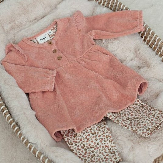 FALL IN LOVE — Organic Cotton Embossed Velour Ruffled Dress