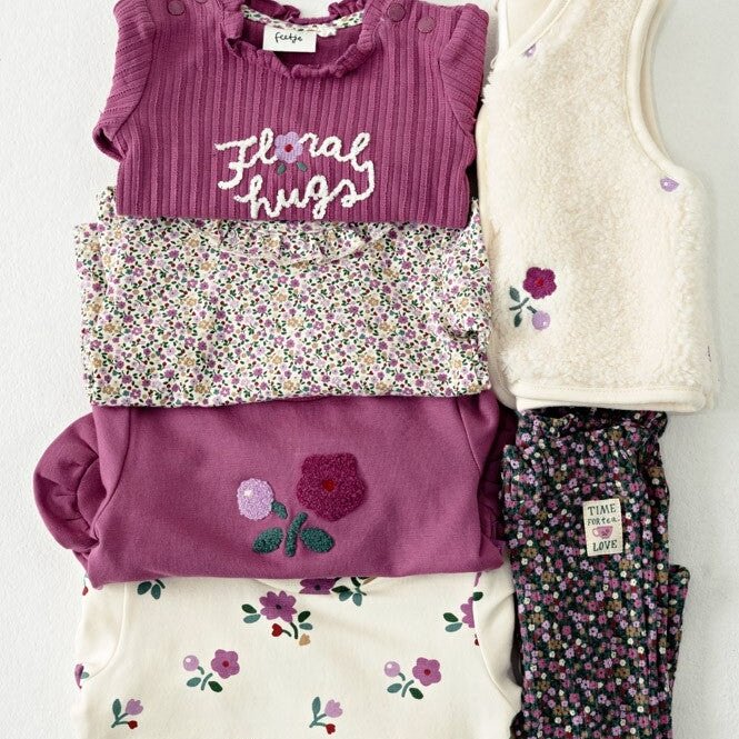 AFTERNOON TEA	— Organic Cotton Fancy Rib Floral Flare Pants