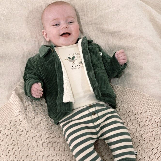 WIGGLE AND WADDLE  - Organic Cotton Elastic French Terry Striped Henley Fashion Pants