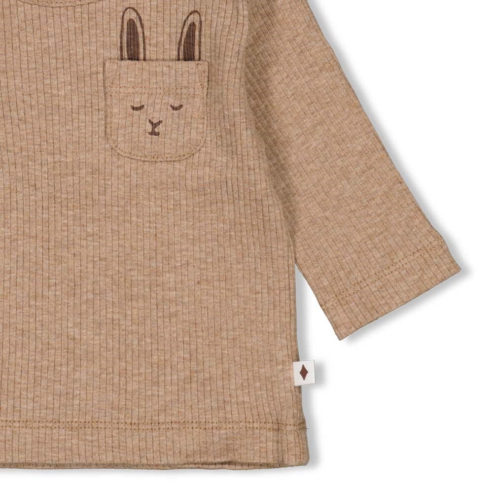 LITTLE FOREST FRIENDS "Bunny in Pocket" Drop Needle Rib Top