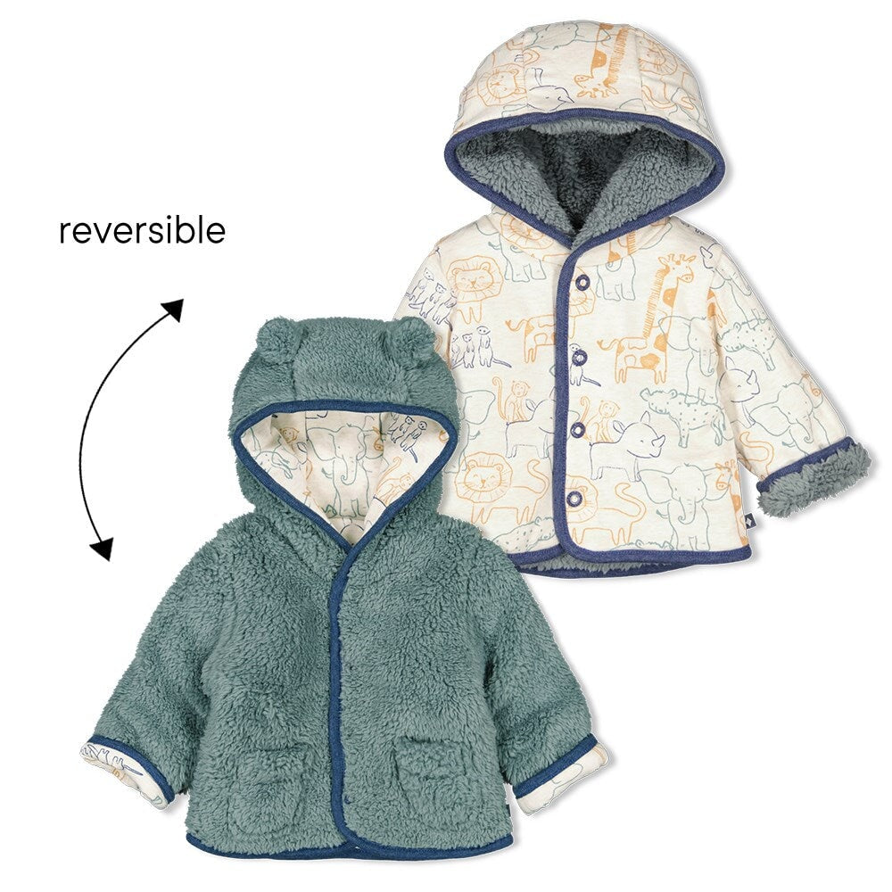 ANIMALS Plush Teddy & Allover Print Reversible Jacket with Hood