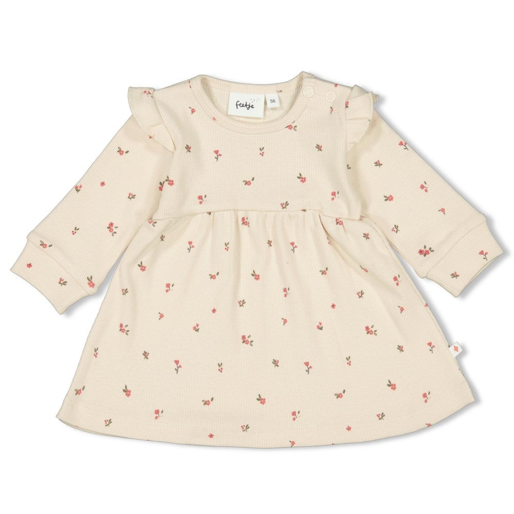 SENDING LOVE A Sweet Allover Print Rib Knit Jersey Dress