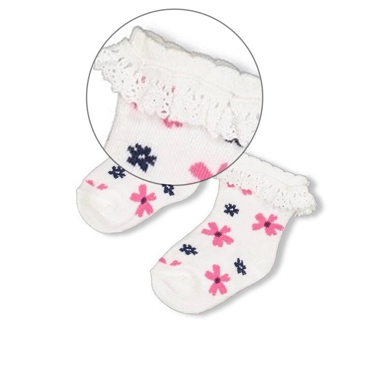 MIDNIGHT FLOWERS - Lace Trimmed Flower Socks
