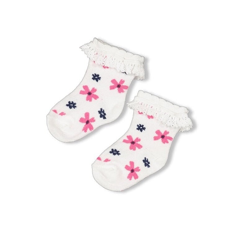 MIDNIGHT FLOWERS - Lace Trimmed Flower Socks