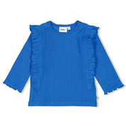 AMOUR TOUJOURS - Ajour Rib Knit Ruffle Fashion Top