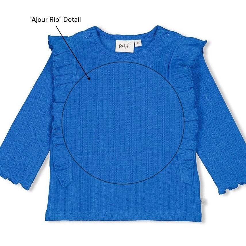 AMOUR TOUJOURS - Ajour Rib Knit Ruffle Fashion Top