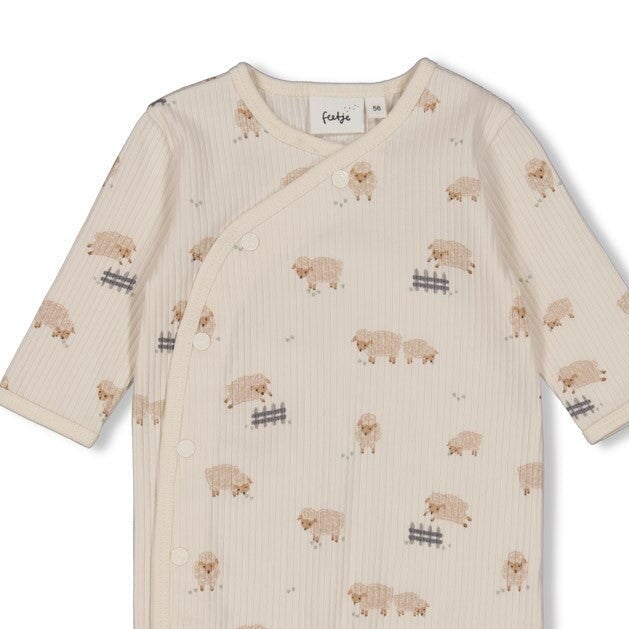 SLEEPY SHEEPY - 4x2 Drop Needle Rib Knit Allover Print Side-Snap Jumpsuit