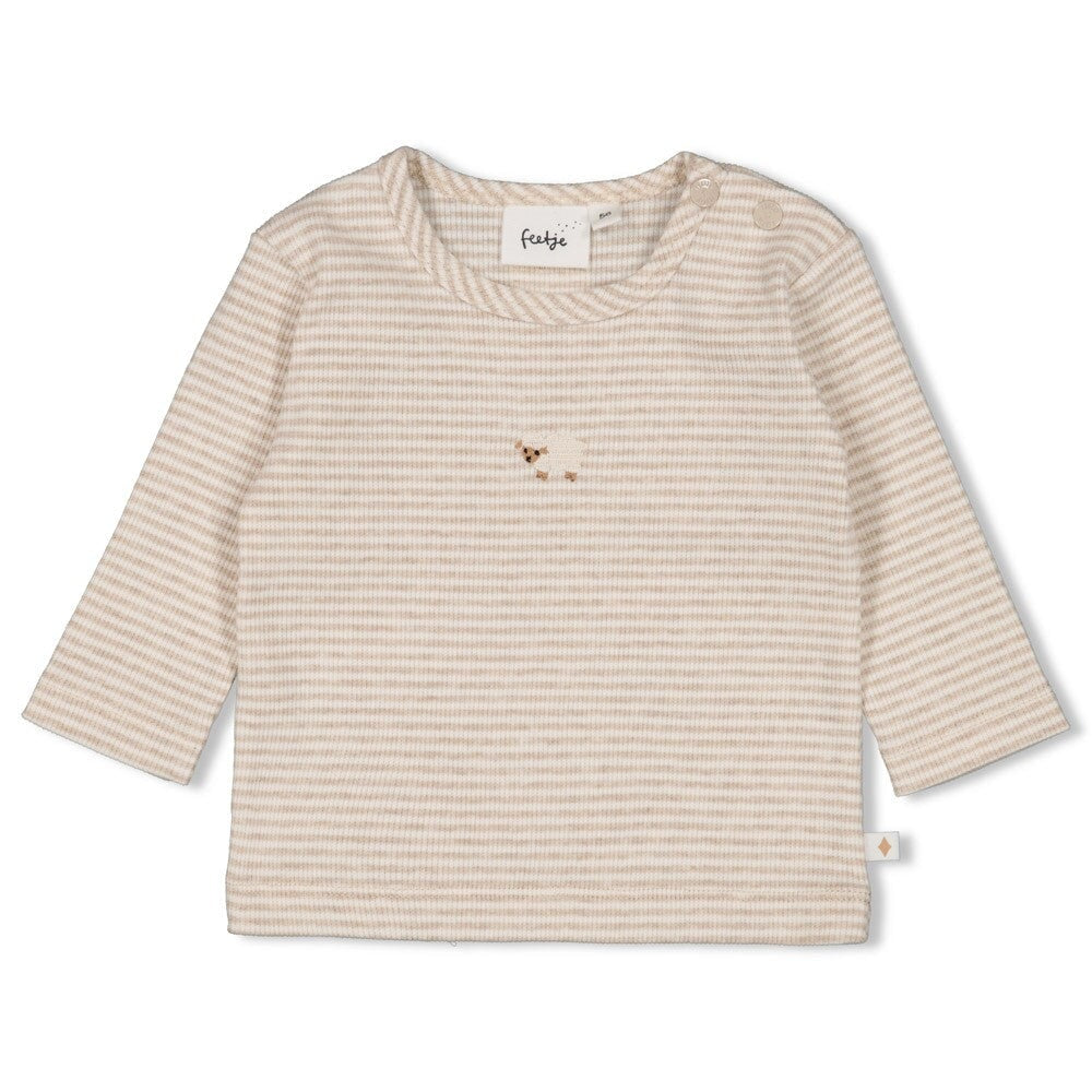 SLEEPY SHEEPY - 2x2 Ribbed Knit “sheepy” Embroidered Stripe Top