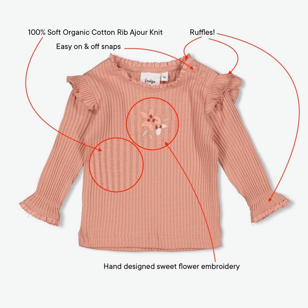 MORNING SUN - 5x5 Rib Ajour Ruffle Fashion Top