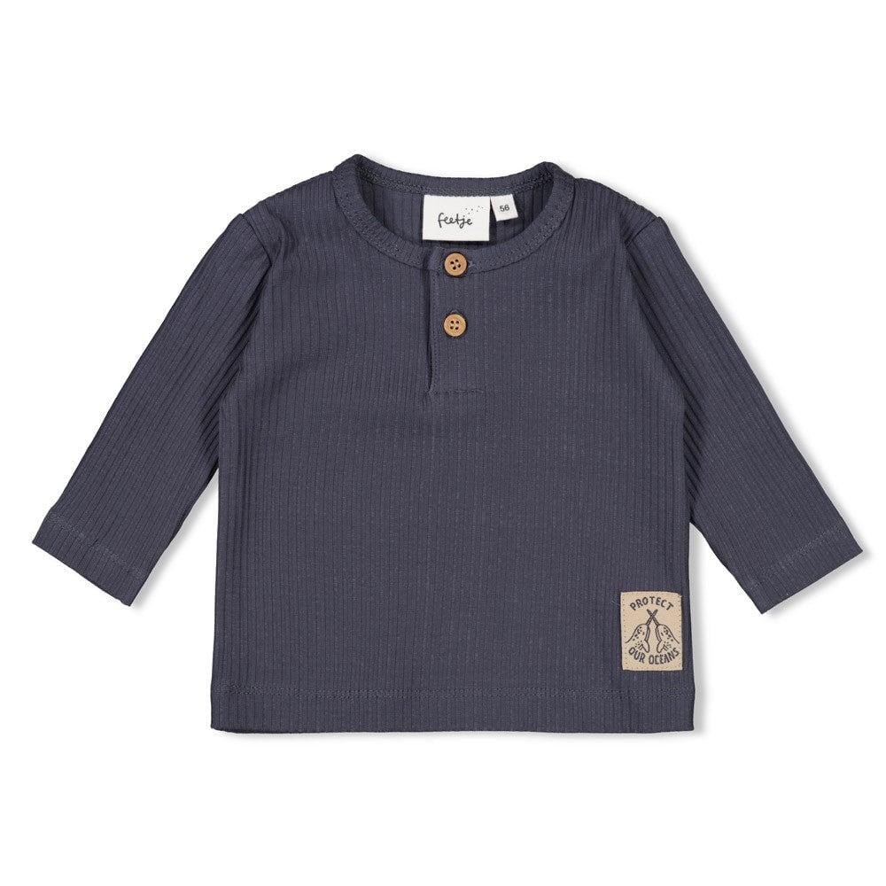 NARWAL - "Protect our Oceans" 5x2 Drop Needle Rib Henley Collar Top