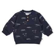 LET'S GO - Signature Allover Racers Print French Terry Fleece Sweat Top