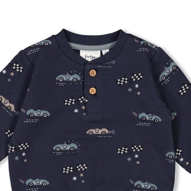 LET'S GO - Signature Allover Racers Print French Terry Fleece Sweat Top