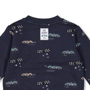 LET'S GO - Signature Allover Racers Print French Terry Fleece Sweat Top