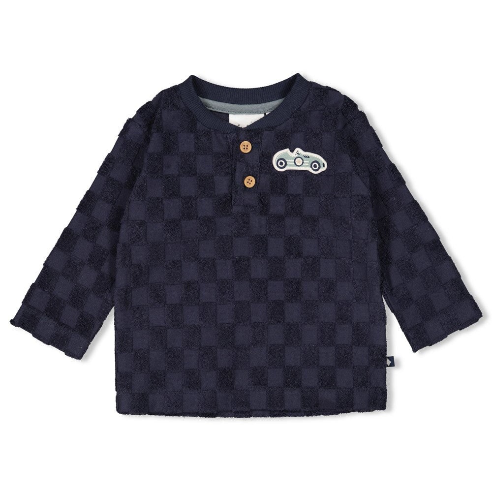 LET'S GO - Frottee Terry Knit Racing Check Henley Top