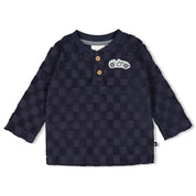 LET'S GO - Frottee Terry Knit Racing Check Henley Top