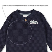 LET'S GO - Frottee Terry Knit Racing Check Henley Top