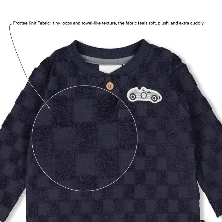 LET'S GO - Frottee Terry Knit Racing Check Henley Top